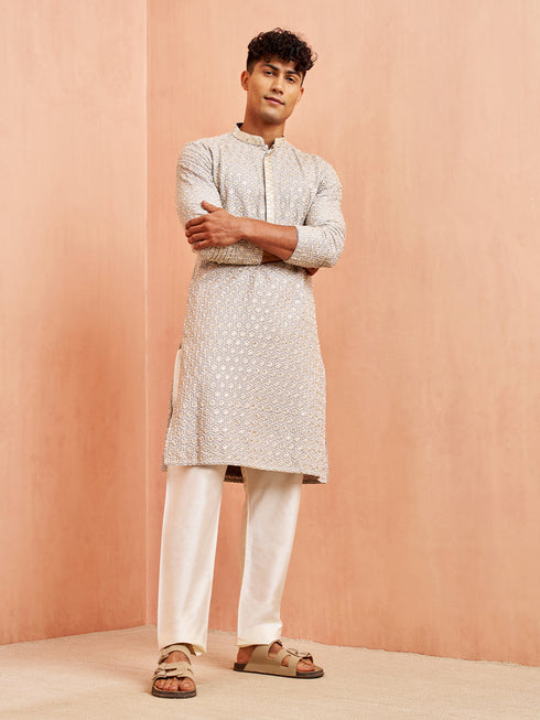 Men's Cream Solid Pyjama